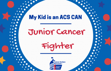 My kid is an ACS CAN Junior Cancer Fighter social media share graphic